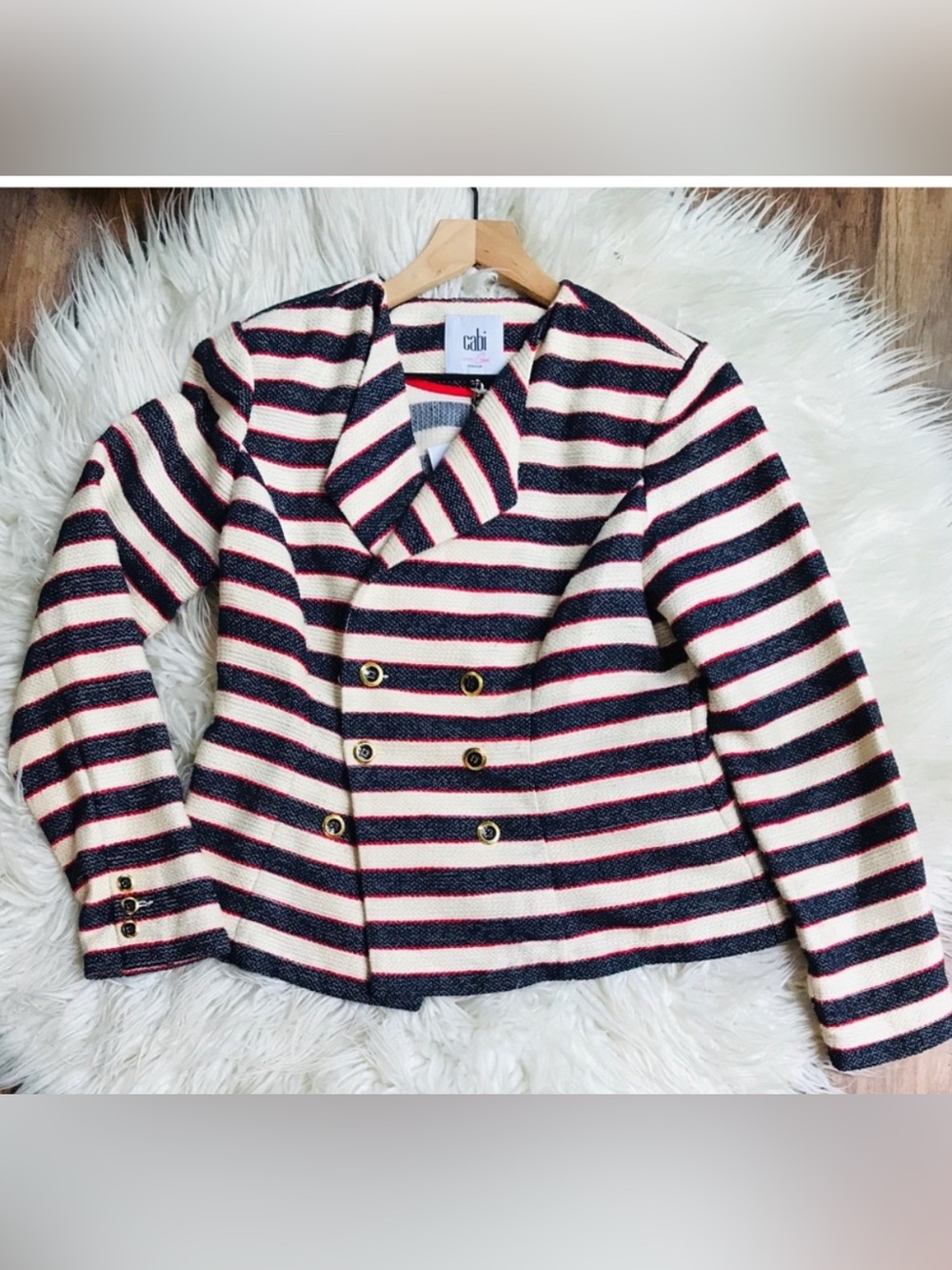 NWT Cabi Love Carol Cruise Striped Jacket Cream Blue Size 6